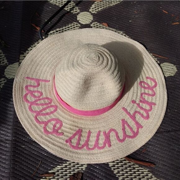 EUC ACCESSORY DEPOT X Large Paper Pink "Hello Sunshine" Shade Hat w/XL Brim - Picture 4 of 8